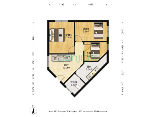 胭脂河A区 3室1厅1卫 72平方