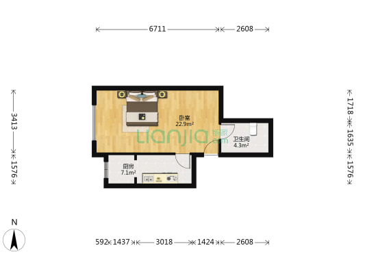 瑞南·紫郡A区 1室0厅1卫 48平方