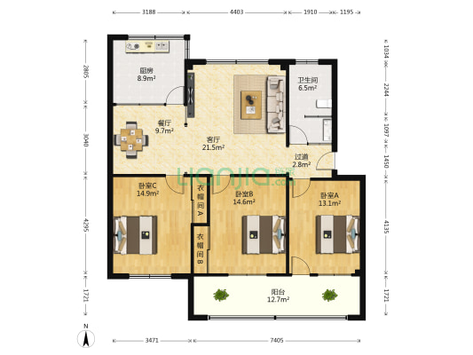 许昌市保险公司 3室2厅1卫 130平方