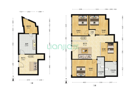 北城路88号 4室2厅2卫 140平方