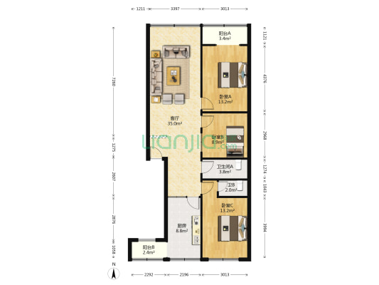 半山路135号 3室1厅2卫 107平方