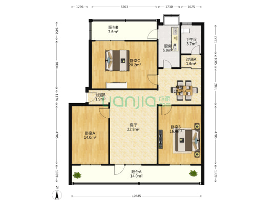 四中路68号院 3室2厅1卫 123平方