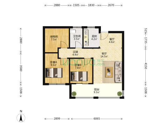 中南漫悦湾 2室2厅1卫 93平方