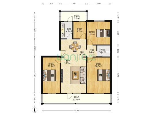 金城六公司小区 4室2厅1卫 113平方