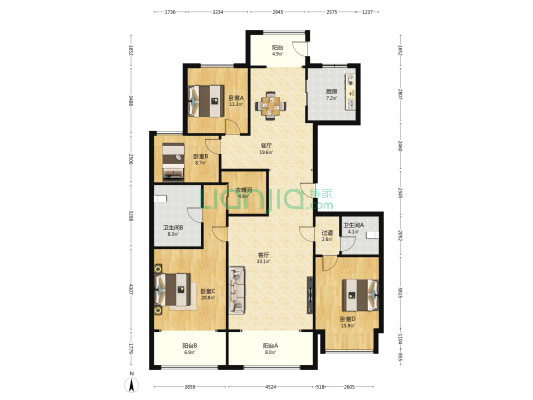 东南智汇城8号院 4室2厅2卫 201平方