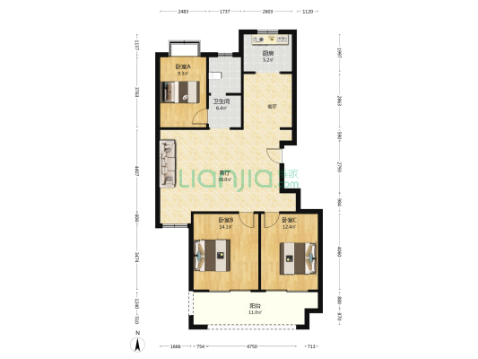 法兰郡 3室1厅1卫 114平方