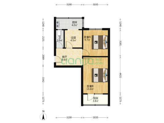 育才街农行宿舍 2室1厅1卫 51平方