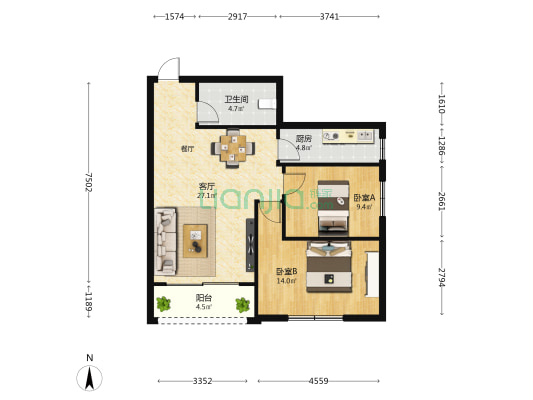 南国花园商城 2室1厅1卫 79平方