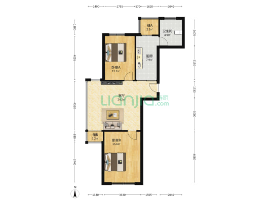 丰泽家园 2室1厅1卫 87平方