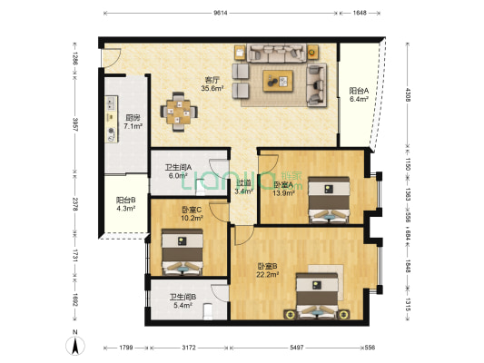 粤顺豪庭一期 3室1厅2卫 144平方