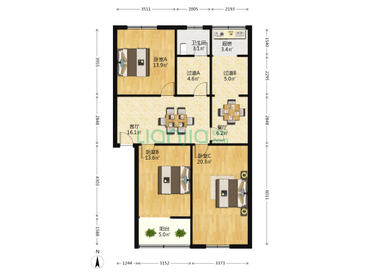 中原中路119号 3室2厅1卫 105平方