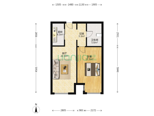 宝全大厦 1室1厅1卫 88平方