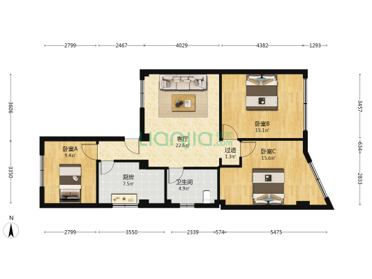 武昌路南一段48号 3室1厅1卫 100平方