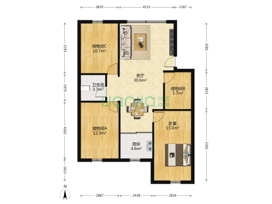 祥福阁北镇二里 1室1厅1卫 95平方
