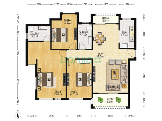金麒麟世家半山半城 3室1厅2卫 138平方