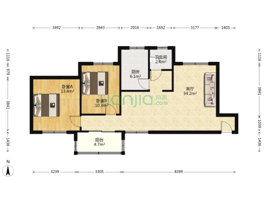 新荷园南区 2室1厅1卫 90平方