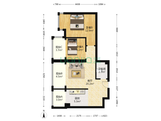 江南明珠 2室1厅1卫 83平方
