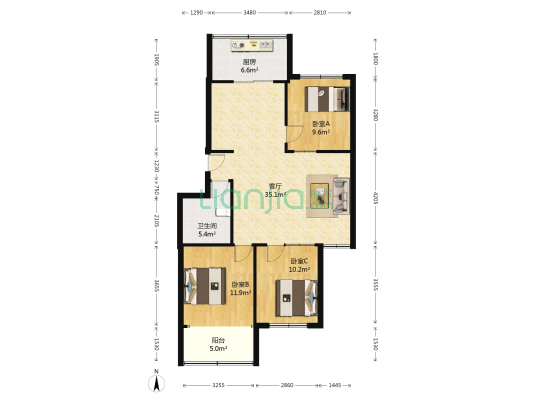 惠安小区C区 3室1厅1卫 106平方