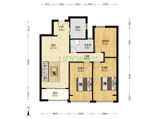 绿城明月滨河 2室1厅1卫 105平方