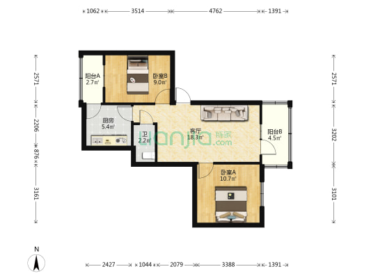 博爱路88号 2室1厅1卫 65平方