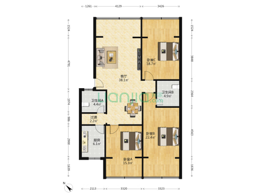 抚琴西北街28号 3室1厅2卫 132平方