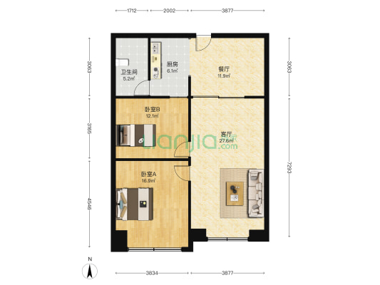 馥邦兆城大厦 2室2厅1卫 115平方