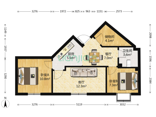 平桥村福海乡信用社宿舍 2室2厅1卫 79平方