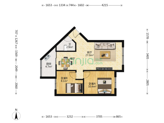 苏家塘小区 2室1厅1卫 59平方