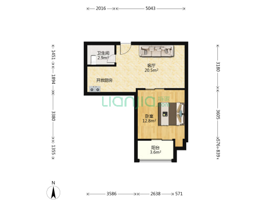 华海商务广场 1室1厅1卫 60平方