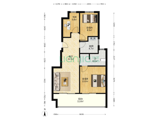 中奥嘉悦澜庭 3室1厅1卫 88平方