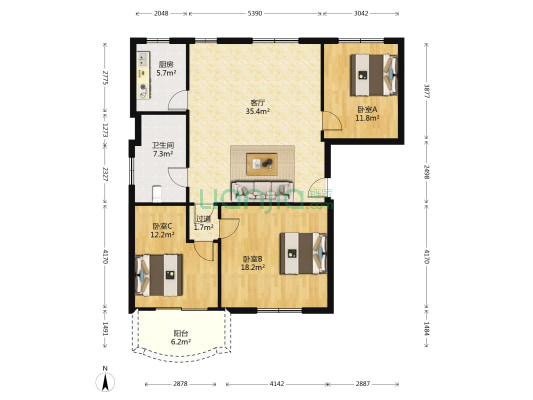 辉煌公寓 3室1厅1卫 115平方