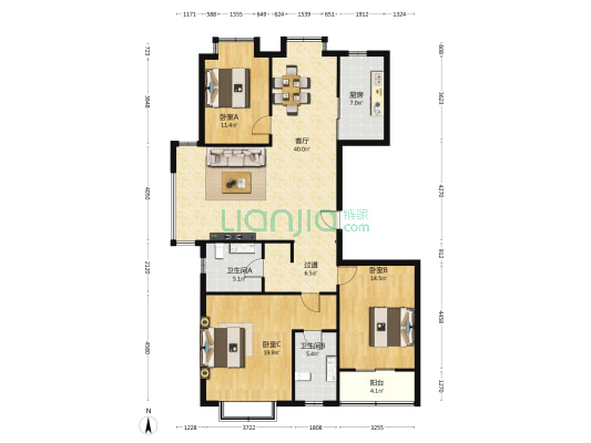 山水嘉园 3室1厅2卫 147平方
