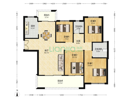 广润福园 4室1厅2卫 143平方