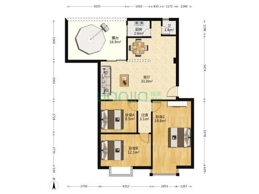 丽景雅苑 3室1厅1卫 92平方