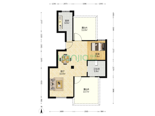浅山明月府 1室1厅1卫 71平方