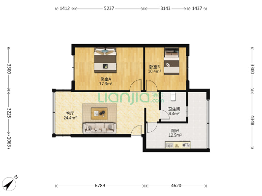 正北上街79号 2室1厅1卫 75平方