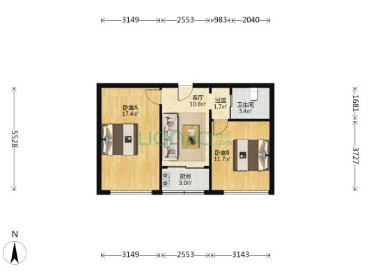 热电厂家属楼 2室1厅1卫 61平方