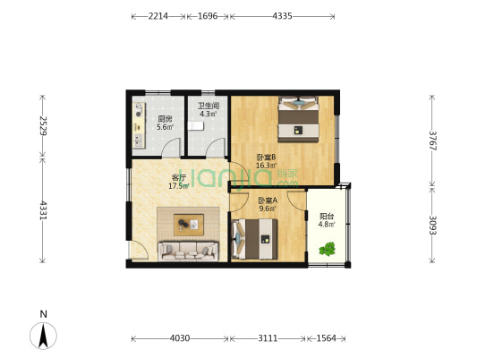 三国大酒店家属楼 2室1厅1卫 70平方
