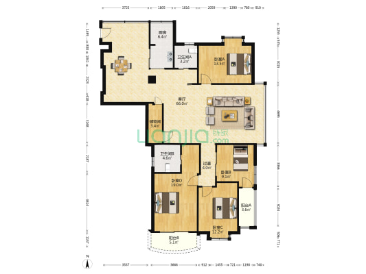金开利花园 4室1厅2卫 192平方