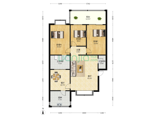 丛台地税家属院 3室2厅2卫 89平方