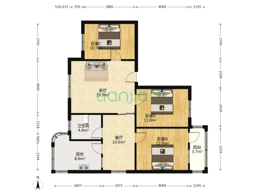 新兴路豫冠食品厂家属院97号 3室2厅1卫 106平方