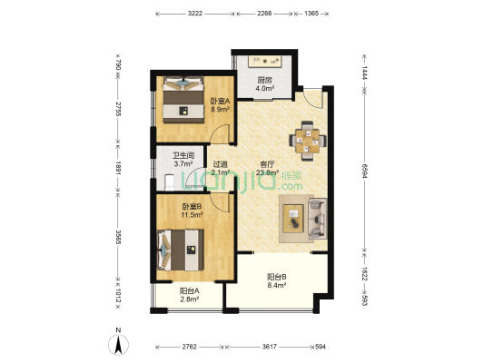 乾城江来 2室1厅1卫 80平方