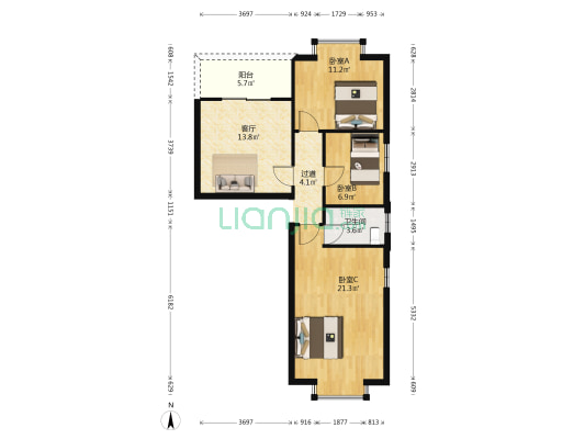 海燕玉兰花园 3室1厅1卫 84平方