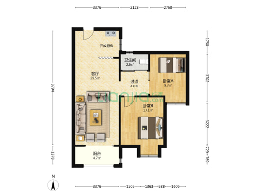 天汇龙城龙桂苑（九期） 2室1厅1卫 86平方
