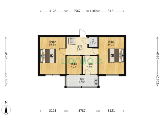 育英中学东宿舍 3室1厅1卫 65平方