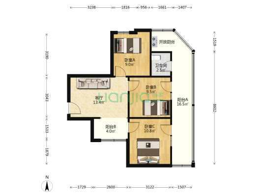 四方院 3室1厅1卫 69平方