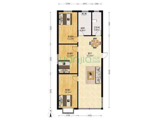 仓库路华苑小区 3室1厅1卫 110平方
