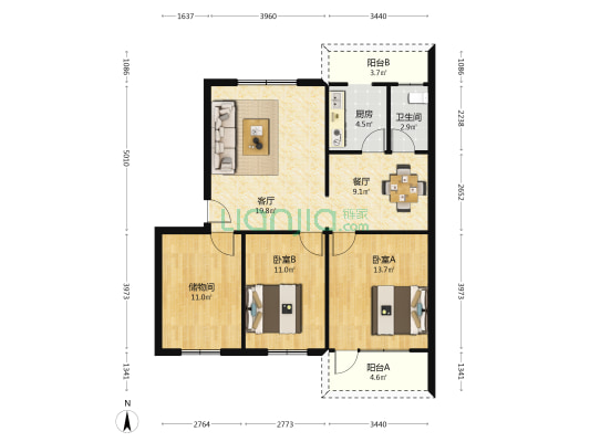 金众小区 2室2厅1卫 97平方