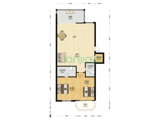 尚宾路33号财政厅单位宿舍 2室1厅2卫 106平方