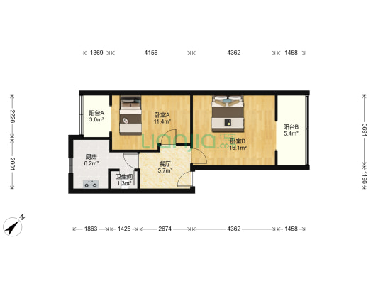 培华东路15号院 2室1厅1卫 60平方